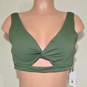Shade & Shore Bikini Top Light Lift Twist Front Olive Green CrissCross Back